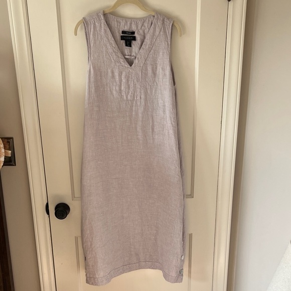 Tahari 100% Linen Sleeveless Midi Dress Light Gray Large Minimalist lagenlook - Picture 1 of 10